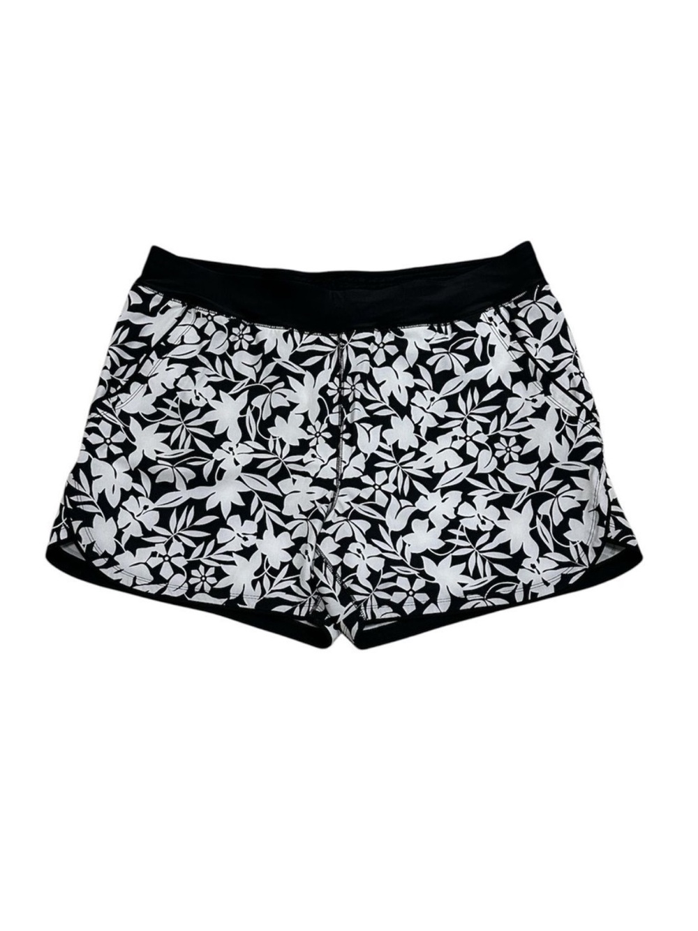 Lands End 5” Swim Board Shorts with Panty Black White Size 18
